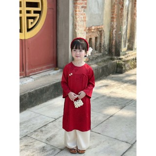 Bộ áo dài tết bé gái NGỌC MÂY Cúc Chi tặng kèm bờm tóc - Chất Liệu Cao Cấp, Size 8-44kg