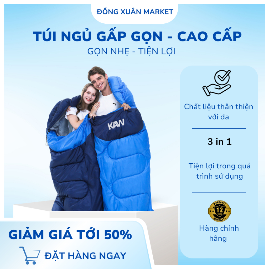 Túi ngủ gấp gọn KAW Loại dày, Túi ngủ văn phòng ấm áp, nhẹ nhàng, dễ dàng mang đi làm, đi du lịch 072