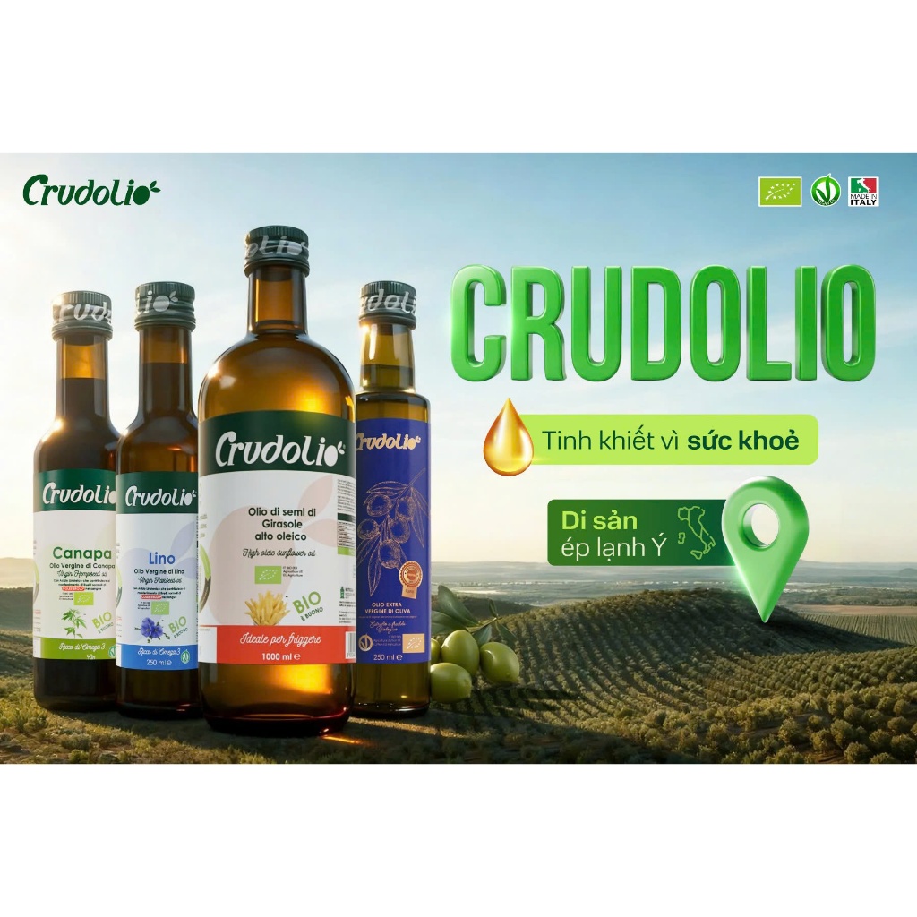 Dầu hạt giàu Omega 3 6 9 ép lạnh hữu cơ Crudolio 100ml cho bé ăn dặm