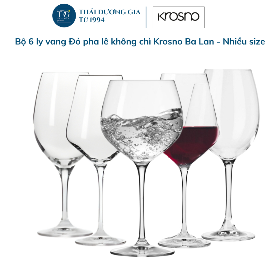 Bộ 6 ly vang đỏ pha lê không chì Krosno cao cấp nhập khẩu Ba Lan các loại | Thái Dương Gia
