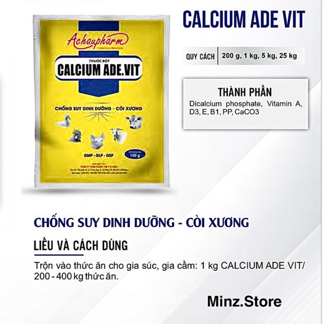 CALCIUM ADE.VIT (Á Châu) cung cấp Vitamin và Canxi chống suy dinh dưỡng, còi xương gia súc gia cầm (1Kg)