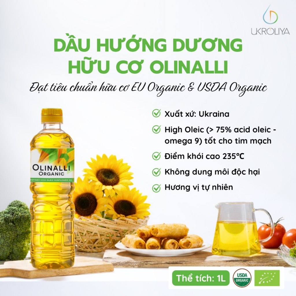 Dầu hướng dương ép lạnh hữu cơ Sungarden/ Olinalli/ Crudolio 1L