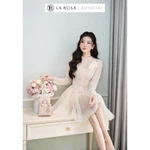 La Rosa Đầm Ren Dáng Xòe Tiểu Thư Thiết Kế Đầm Cổ Tròn, Dài Tay Ôm Eo Đính Hoa 3D Nổi Bật V1437 — ảnh 5