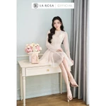 La Rosa Đầm Ren Dáng Xòe Tiểu Thư Thiết Kế Đầm Cổ Tròn, Dài Tay Ôm Eo Đính Hoa 3D Nổi Bật V1437 — ảnh 6