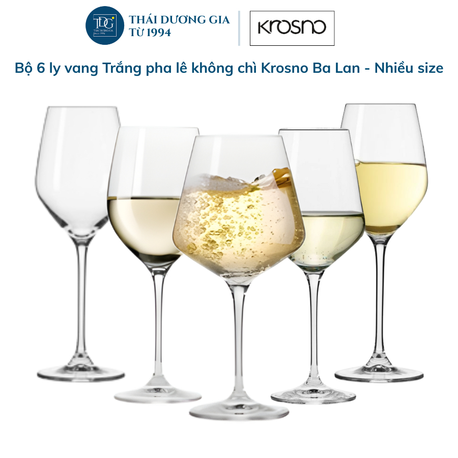 Bộ 6 Ly rượu vang Trắng Pha lê Không Chì Krosno NHIỀU SIZE, Ly uống rượu vang | Thái Dương Gia