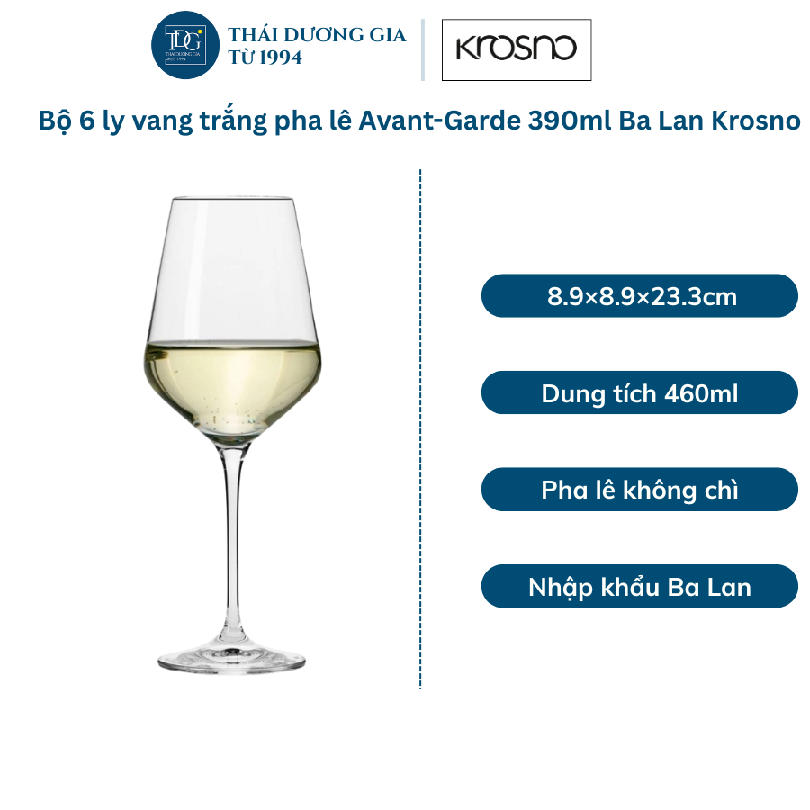 Bộ 6 Ly vang Trắng pha lê Avant-Garde 390ml Ba Lan Krosno, Ly vang cao cấp -790978 I Thái Dương Gia