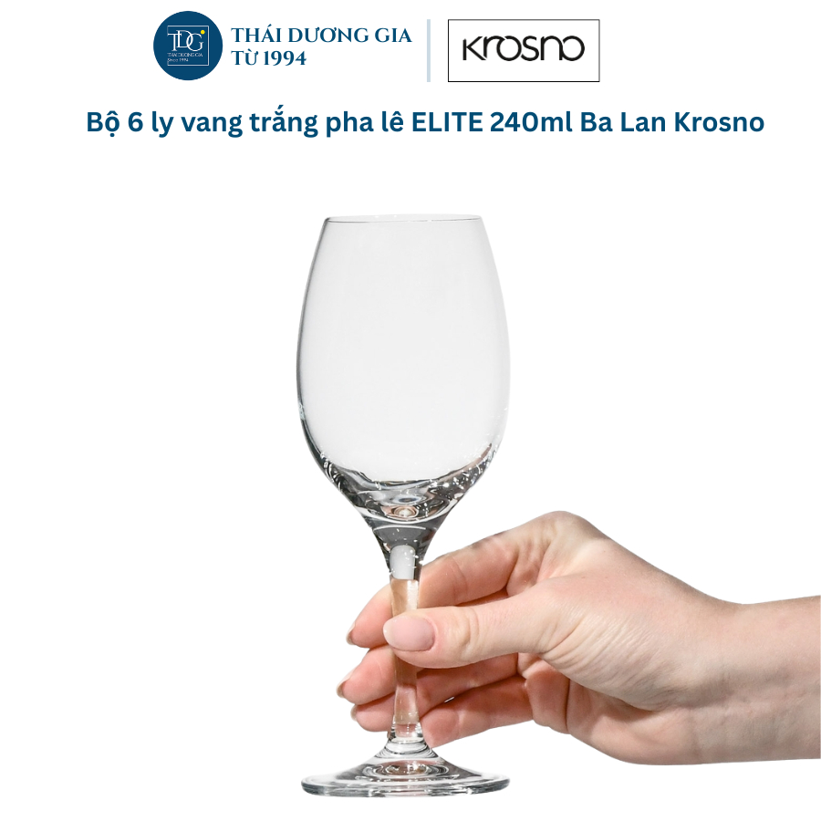 Bộ 6 ly vang trắng pha lê ELITE 240ml Krosno Ba Lan, Ly vang cao cấp - 790169 | Thái Dương Gia