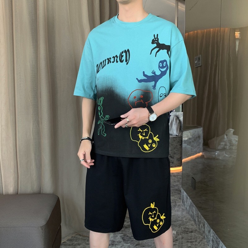❤️ LOẠI THUN MÈ ❤️ Set Đồ Thun Nam Thể Thao Mùa Hè Màu Loang JOURNEY Kiểu Dáng Năng Động Hàn Quốc K1