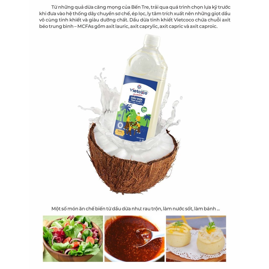 Dầu dừa tinh khiết ORGANIC Vietcoco chai pet 500ml