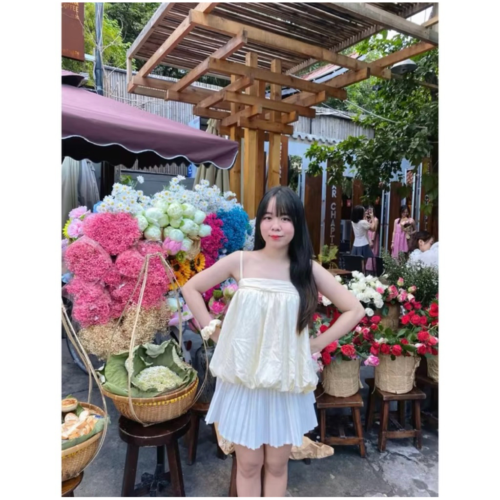 Áo bí 2 dây dáng rộng dể thương( sản phẩm tặng cột tóc) Xinh Xinh store