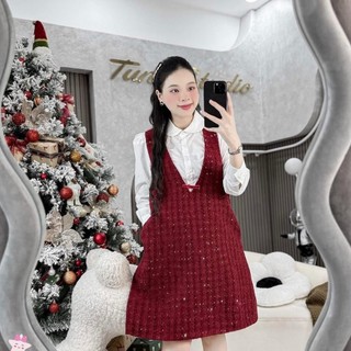 Yếm bầu ANAN thiết kế công sở dáng xuông cổ tim, chất dạ hàn đính kim tuyến  (KÈM ÁO SƠ MI)