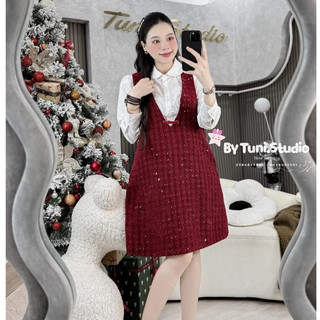 Yếm bầu ANAN thiết kế công sở dáng xuông cổ tim, chất dạ hàn đính kim tuyến  (KÈM ÁO SƠ MI)