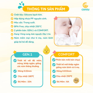 Núm Trợ Ti Coniu, Trợ Ty Silicone Siêu Mềm Mại Giúp Mẹ Cho Bé Bú Dễ Dàng