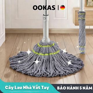 OOKAS Cây Lau Nhà Vắt Tay Trợ Lực Chất,Liệu Inox Bông Lau Sợi Siêu Nhẹ Thấm Hút