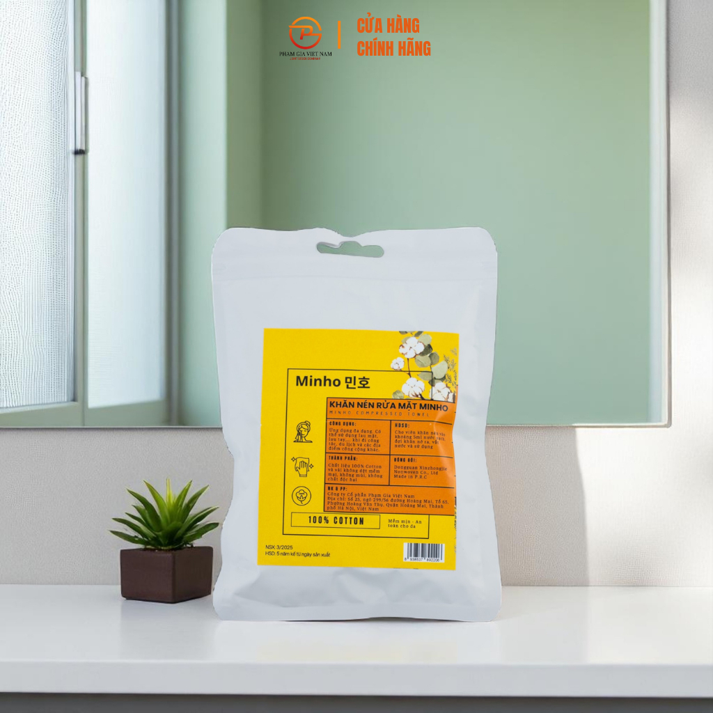 Khăn Nén Rửa Mặt Minho – Túi 5 Viên Cotton Nguyên Chất, Không Xơ Bông, Tiện Lợi Du Lịch & Skincare