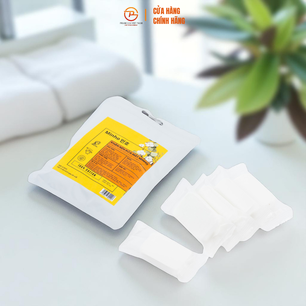 Khăn Nén Rửa Mặt Minho – Túi 5 Viên Cotton Nguyên Chất, Không Xơ Bông, Tiện Lợi Du Lịch & Skincare