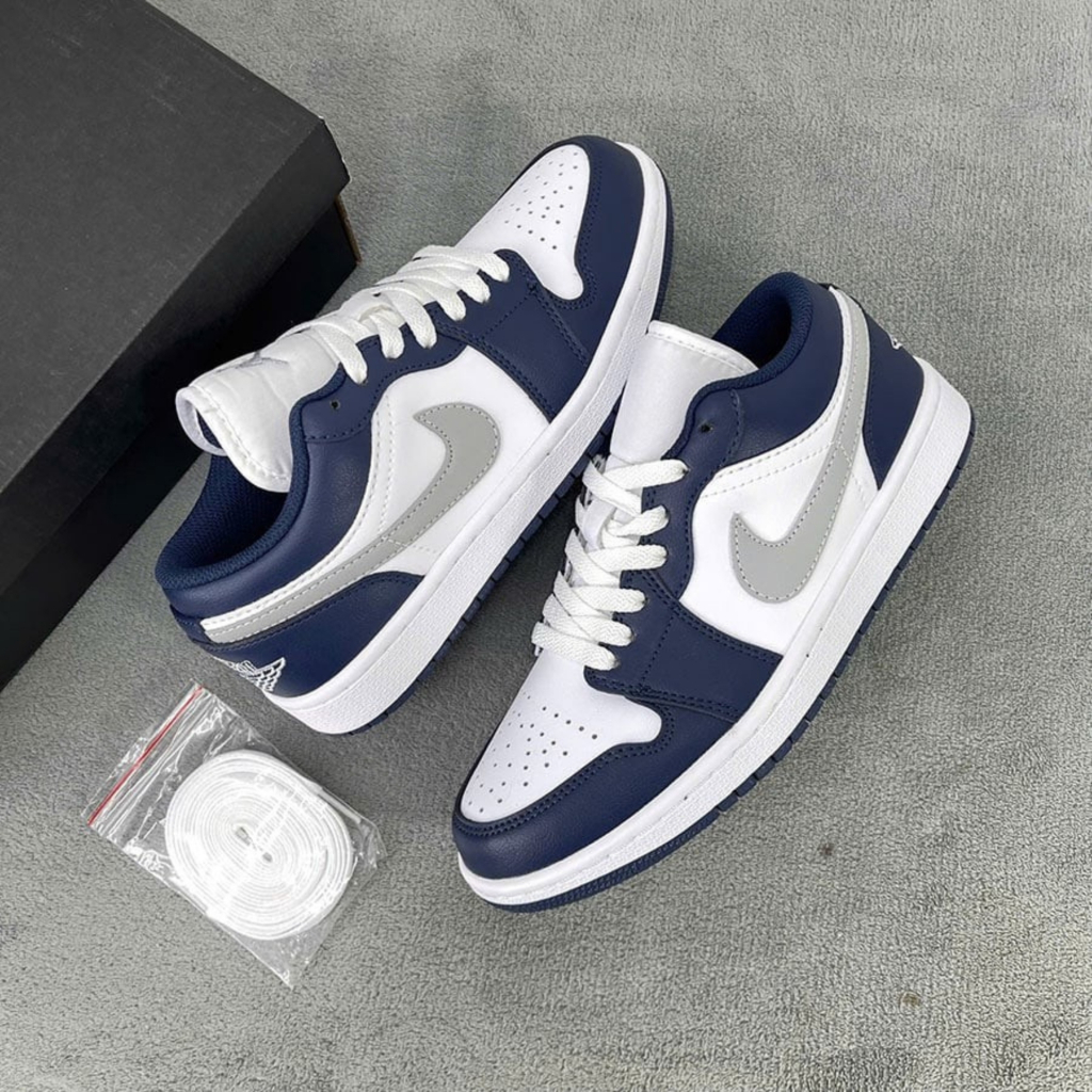 Giày Sneaker Đen Trắng, Giày Thể Thao Xanh Navy Vệt Xám Nam Nữ Đen Trắng