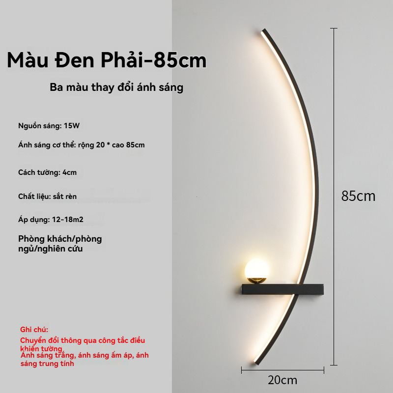 Đèn Tường LED Cong Hiện Đại 3 Màu Ánh Sáng Đèn Tường Phòng Khách Phòng Ngủ Đẹp