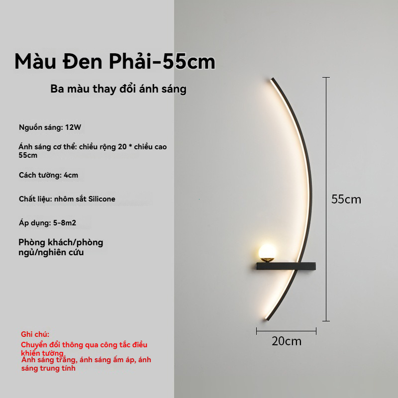Đèn Tường LED Cong Hiện Đại 3 Màu Ánh Sáng Đèn Tường Phòng Khách Phòng Ngủ Đẹp