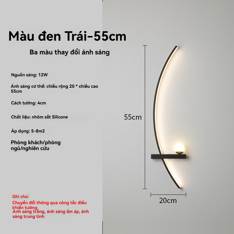 Đèn Tường LED Cong Hiện Đại 3 Màu Ánh Sáng Đèn Tường Phòng Khách Phòng Ngủ Đẹp