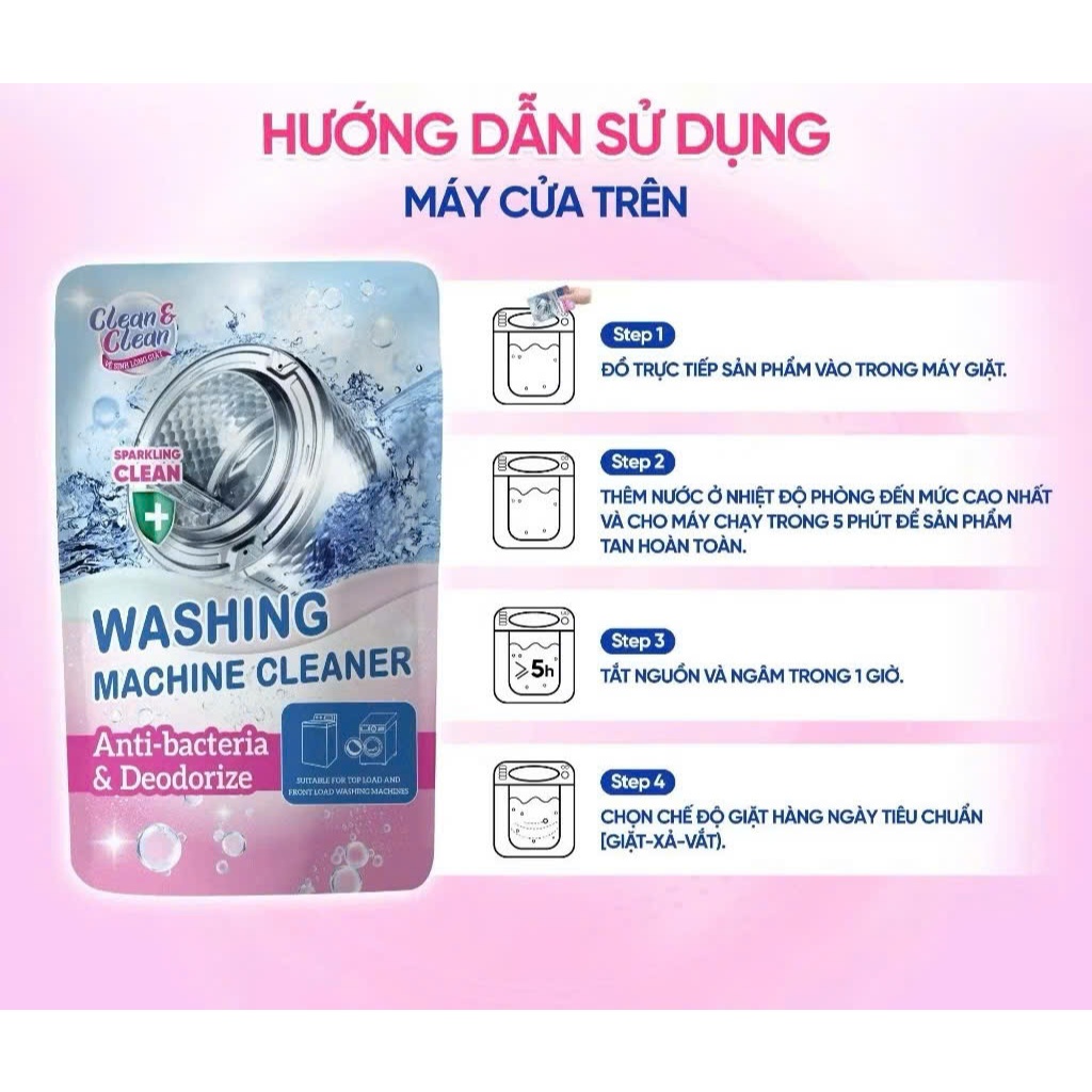 Bột vệ sinh lồng máy giặt Clean & Clean - Vệ sinh nhanh, sạch, diệt khuẩn.