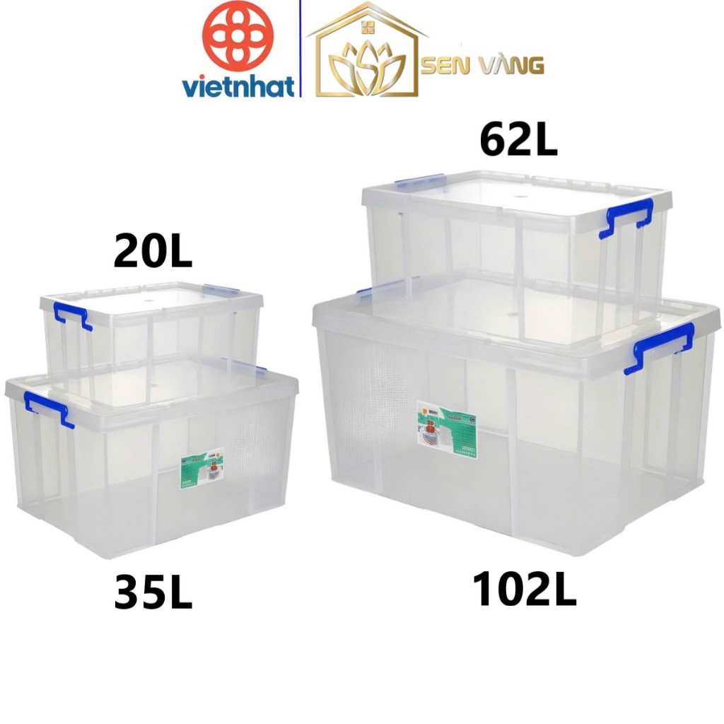 Thùng chữ nhật trong nhựa VIỆT NHẬT - Có nắp, khóa gài - Đựng quần áo, đồ chơi bé - 5370/1/2/3
