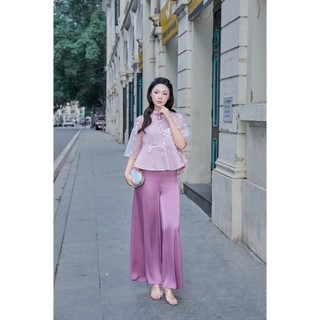 Set Áo Tơ Thêu 2 Lớp Tay Lửng Cổ Tàu Đính Nơ Kèm Quần Lụa Suông – Trẻ Trung, Sang Trọng MioLady BO002
