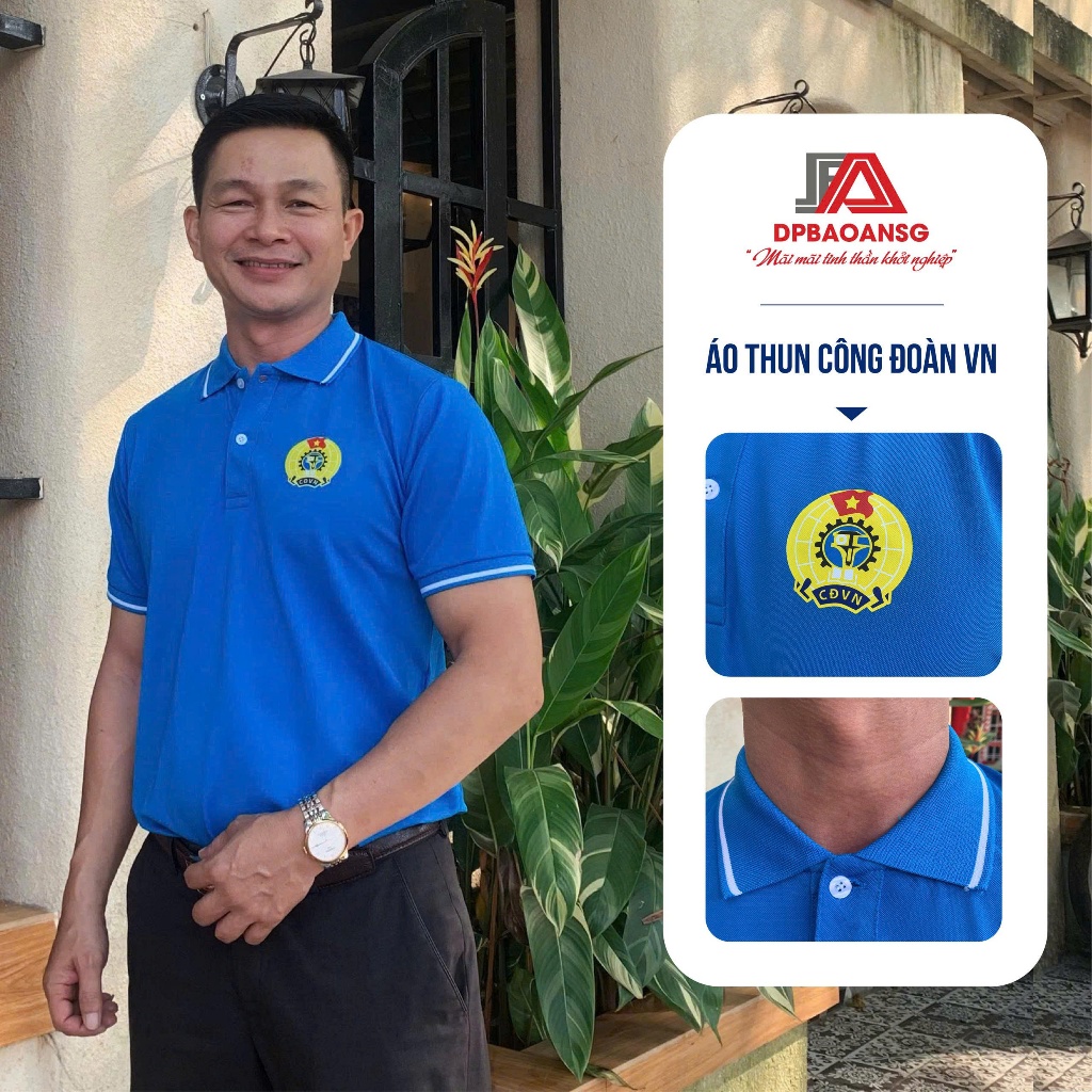 Áo Thun Công Đoàn Việt Nam Nam Nữ Màu Xanh Vải Poly Thái Mềm Thoáng – Cổ Trụ Tay Ngắn Thanh Lịch