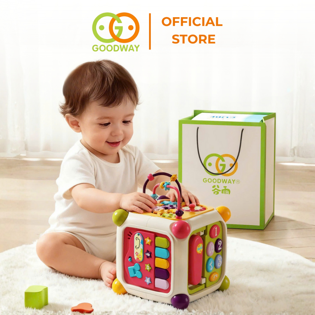 Hộp Nhạc Montessori Cho Bé 6 12 Tháng Goodway Activity Cube Đồ Chơi Thả Hình Khối Cho Bé