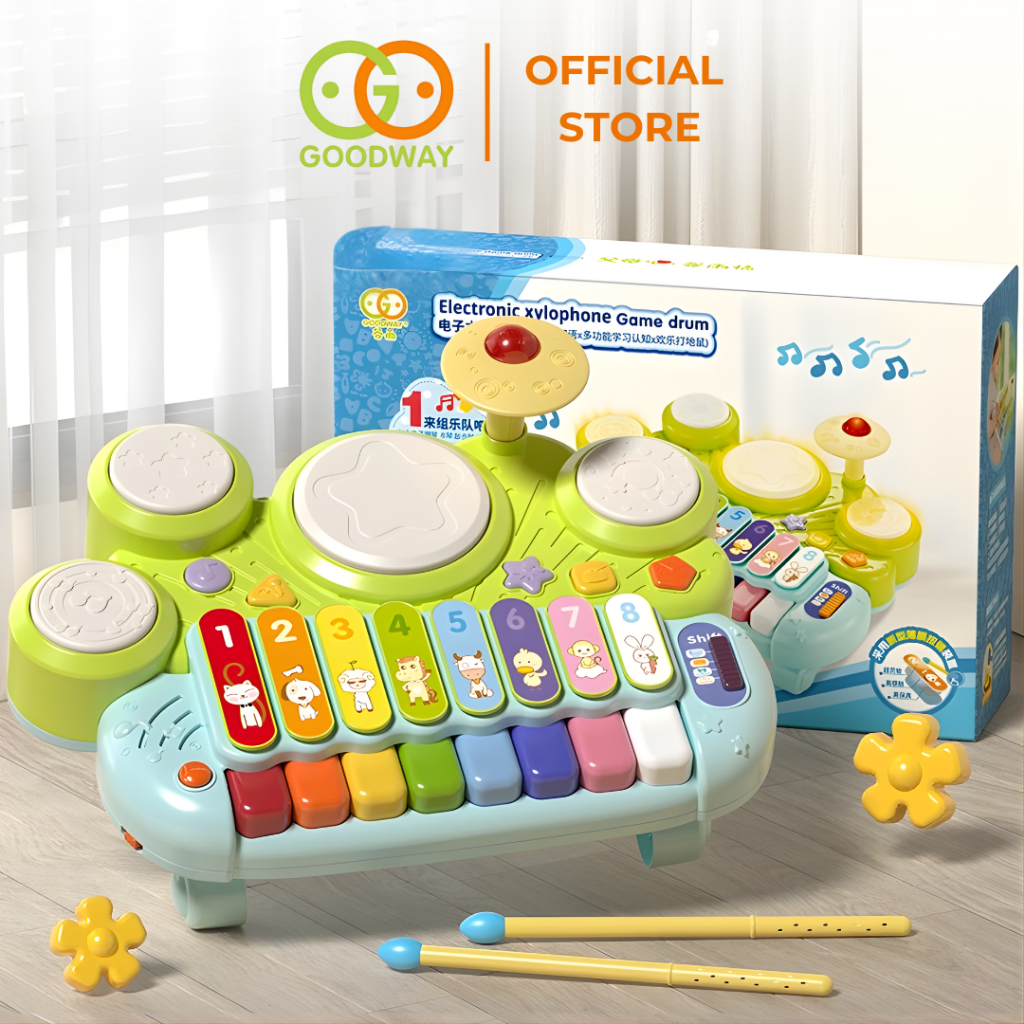 Đồ chơi âm nhạc Đàn Gõ Xylophone điện tử 8 nốt kèm trống Goodway Electronic Xylophone cho bé