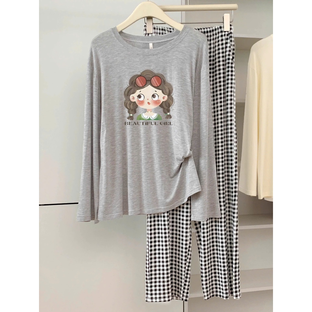 Sét Bộ mặc nhà Quần dài và Áo dài tay in hình JULY FASHION, Đồ Bộ mặc ngủ mùa đông 2025