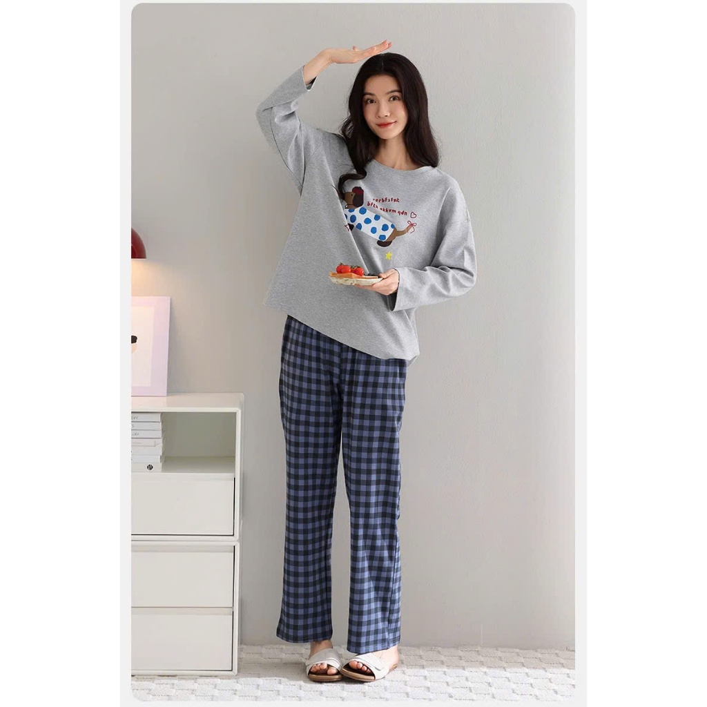 Sét Bộ mặc nhà Quần dài và Áo dài tay in hình JULY FASHION, Đồ Bộ mặc ngủ mùa đông 2025
