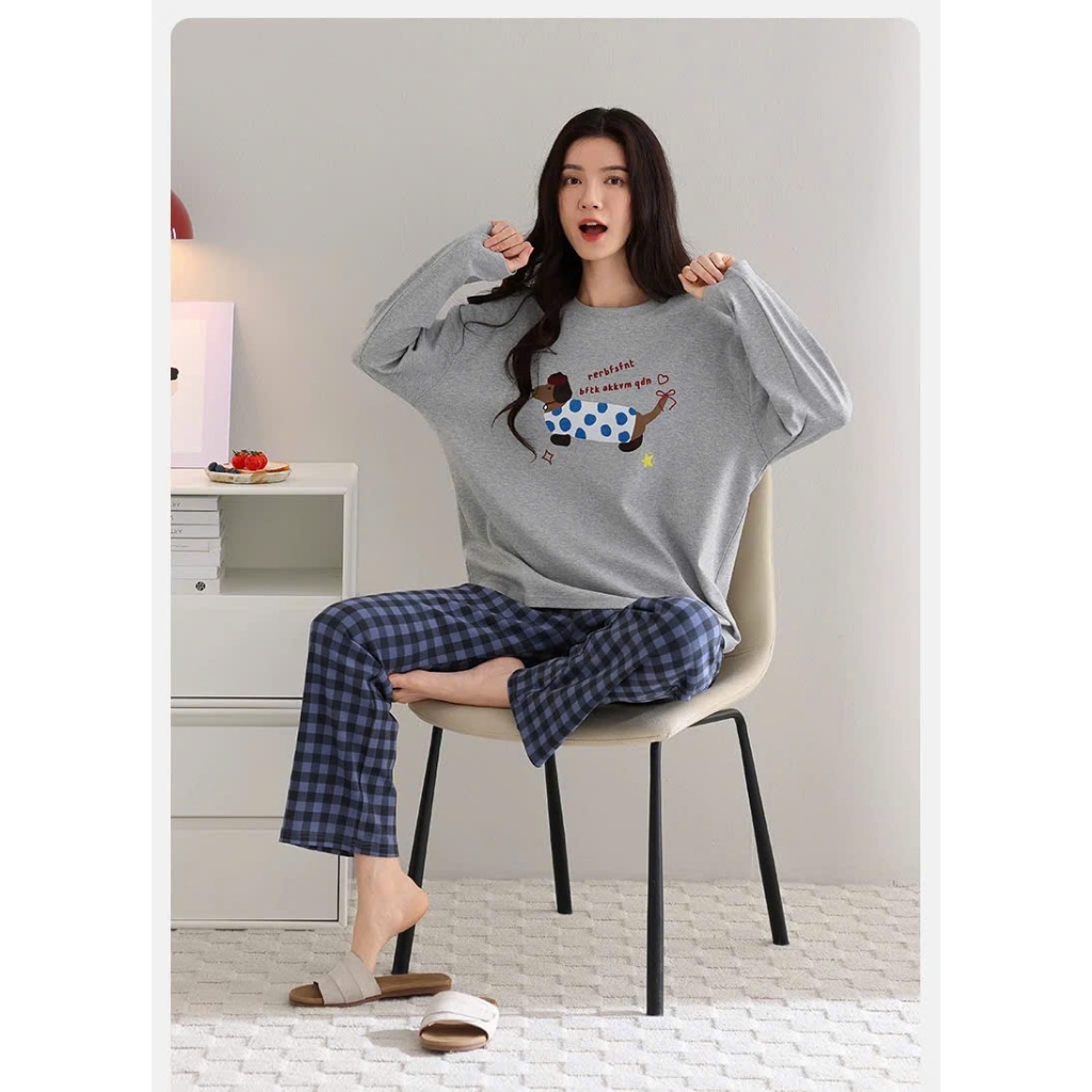 Sét Bộ mặc nhà Quần dài và Áo dài tay in hình JULY FASHION, Đồ Bộ mặc ngủ mùa đông 2025