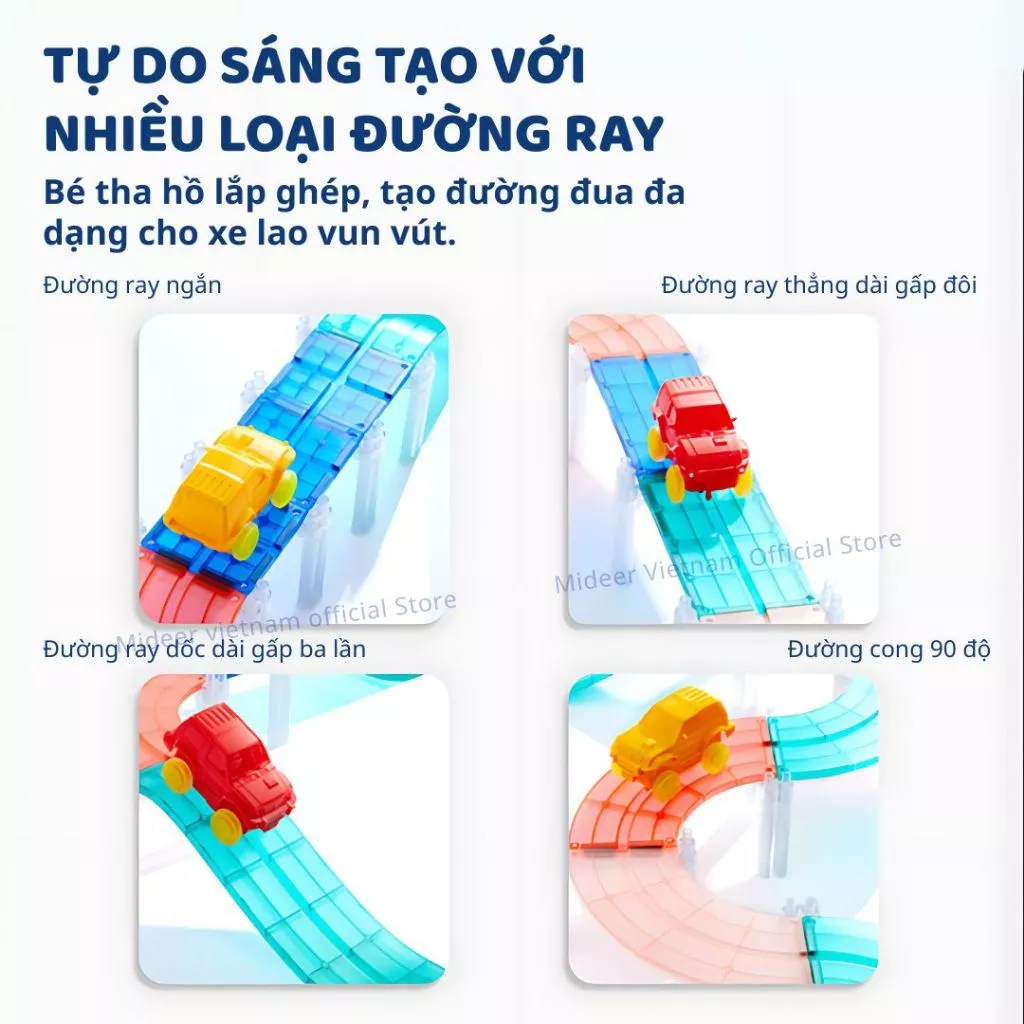 Xếp Hình Nam Châm lắp ráp Mideer Colorful Magnetic Tiles ghép hình nam châm ánh sáng