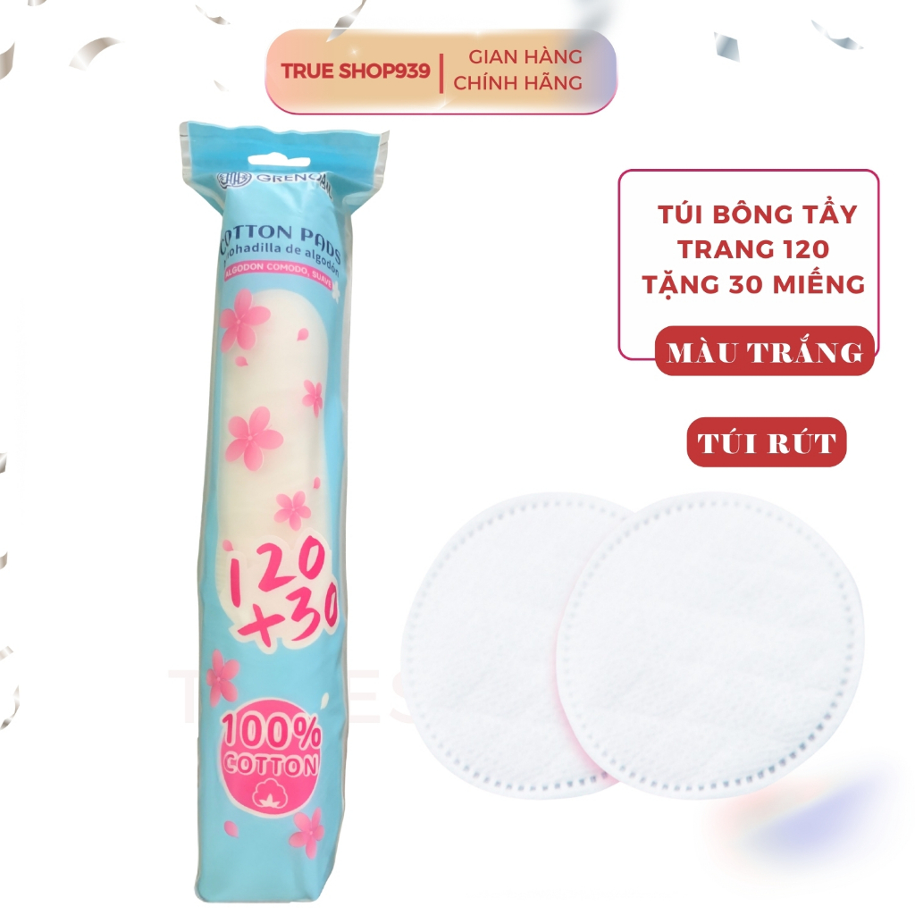 Túi Bông Tẩy Trang Tròn 150 Miếng GRENOBIL sợi cotton Organic mềm mịn an toàn cho da mặt