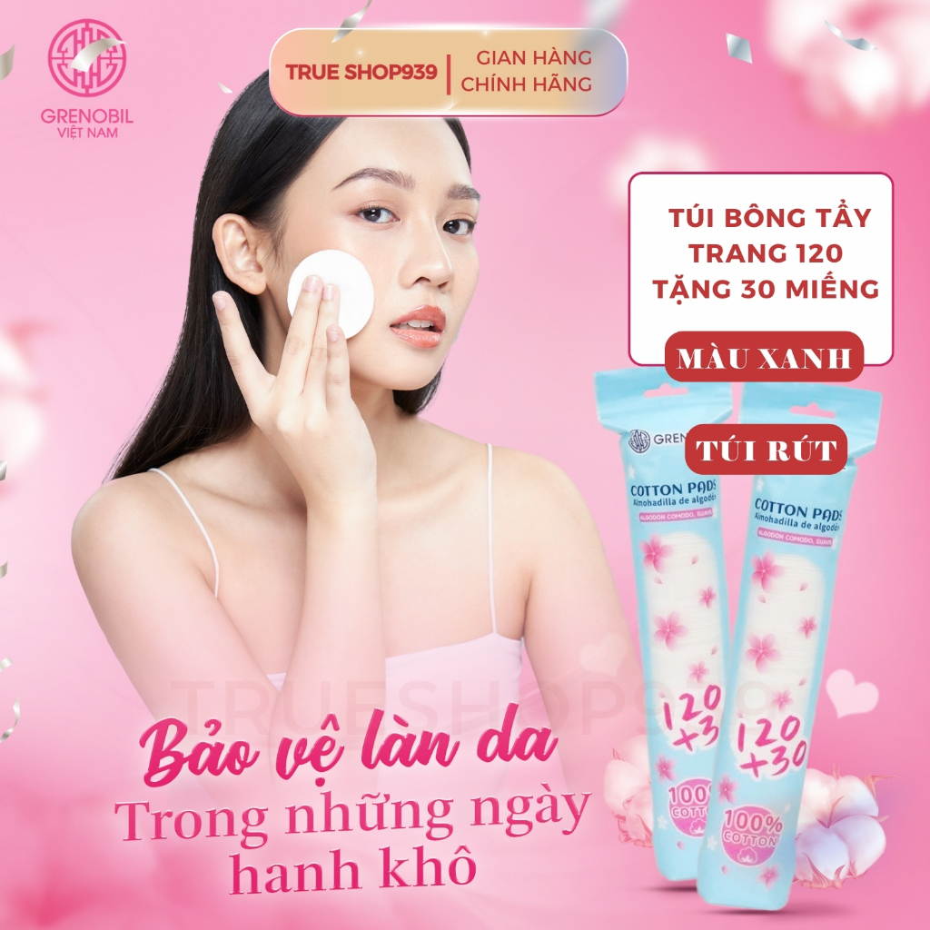 Túi Bông Tẩy Trang Tròn 150 Miếng GRENOBIL sợi cotton Organic mềm mịn an toàn cho da mặt