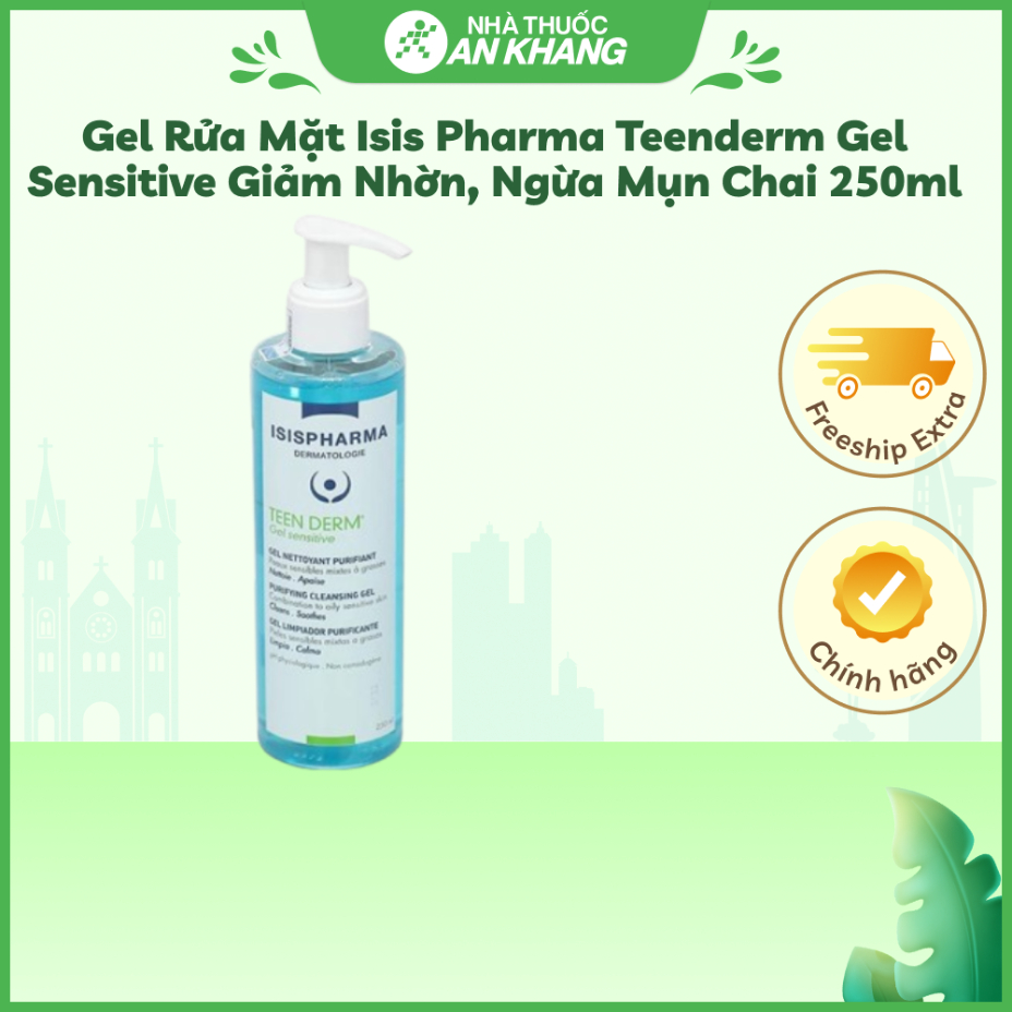Gel rửa mặt Isis Pharma Teenderm Gel Sensitive giảm nhờn, ngừa mụn chai 250ml