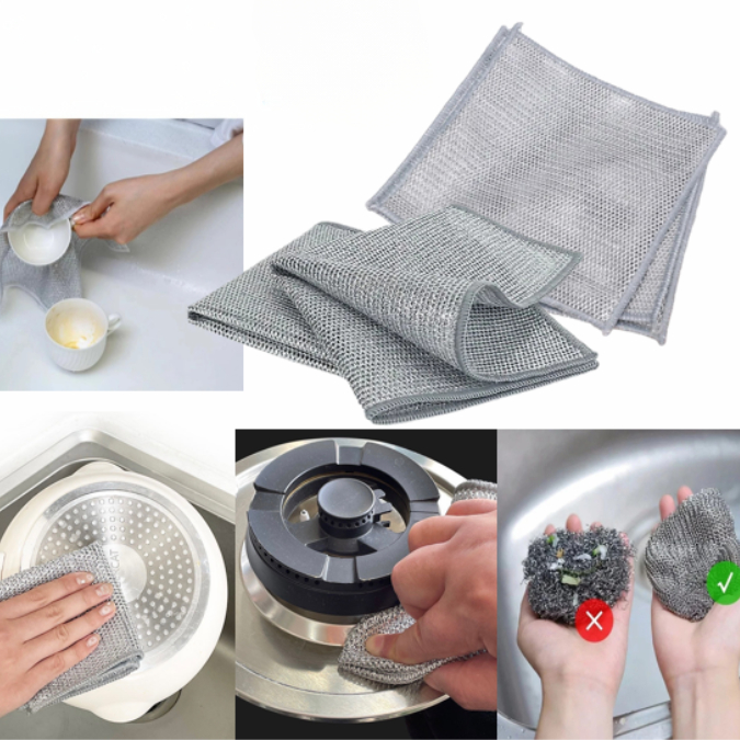 Khăn Rửa Chén Bát Lưới Kim Loại | Tấm Lưới Kim Loại | Khăn Rửa Chén | Khăn Lưới Kim Loại Rửa Chén Bát - 1 Khăn hoalinh