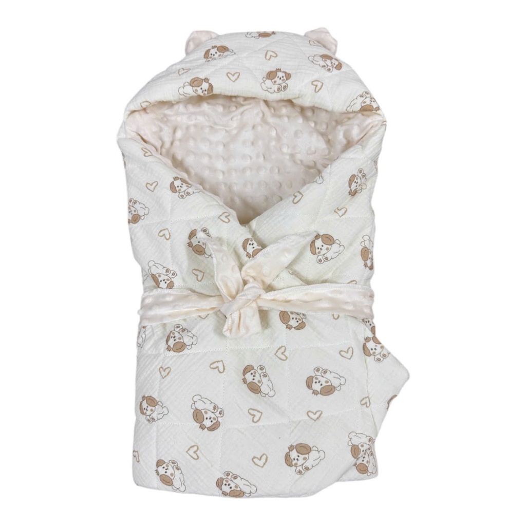 Ủ choàng xô trần bông muslin lót nhung hạt đậu, ủ quấn bé sơ sinh ấm áp mùa đông 75*75cm
