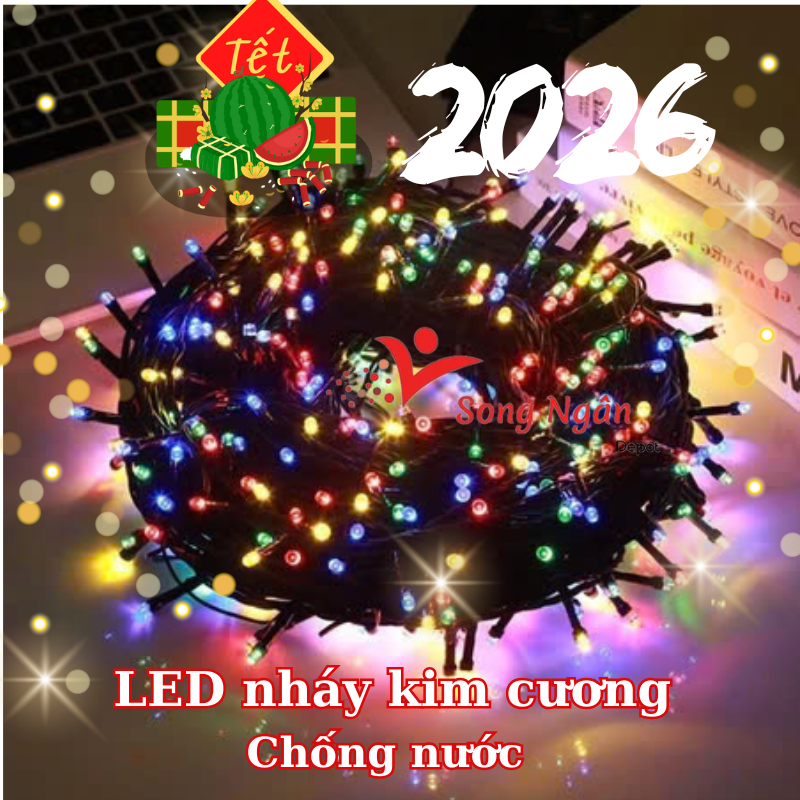 Dây đèn led kim cương nháy chống nước đèn led trang trí tết trang trí tết noel trang trí sân vườn