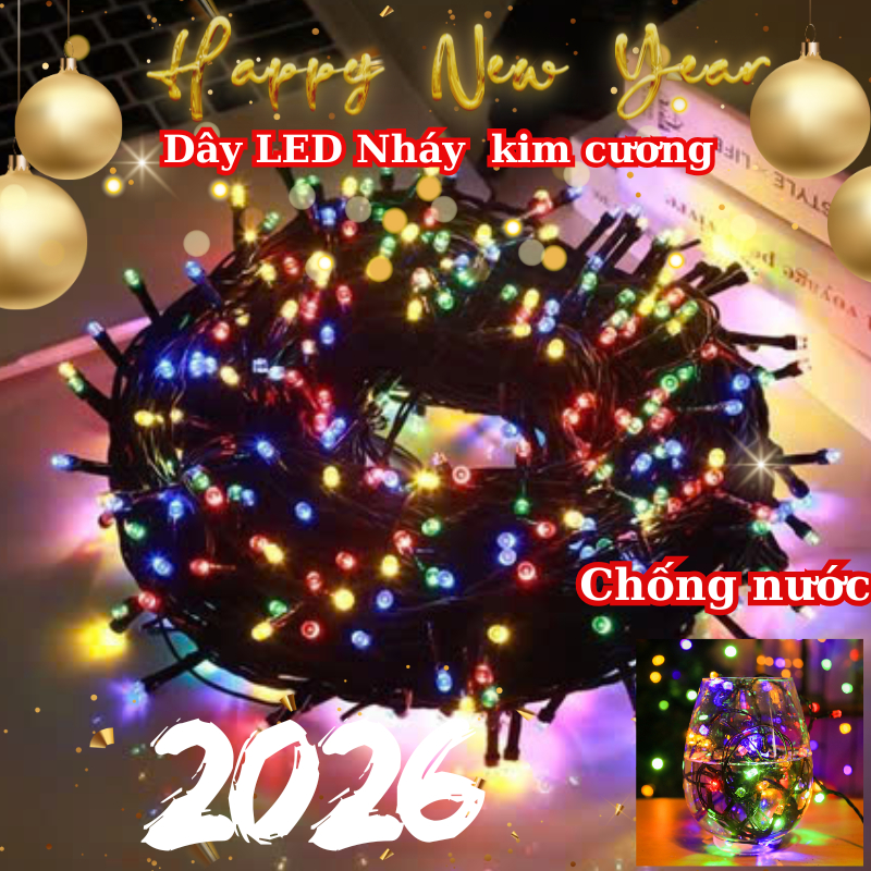 Dây đèn led kim cương nháy chống nước đèn led trang trí tết trang trí tết noel trang trí sân vườn