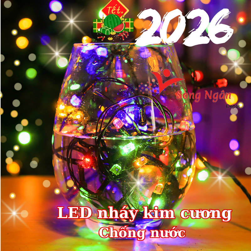 Dây đèn led kim cương nháy chống nước đèn led trang trí tết trang trí tết noel trang trí sân vườn