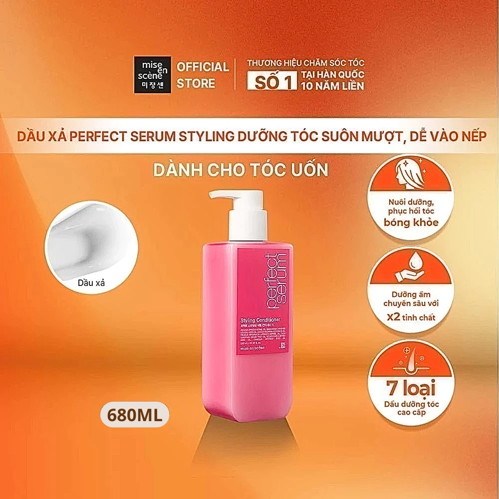 [SIZE LỚN] Bộ đôi Gội - Xả mise en scène Perfect Serum Styling 680ml giúp tóc suôn mượt và dễ vào nếp, giữ nếp 24h