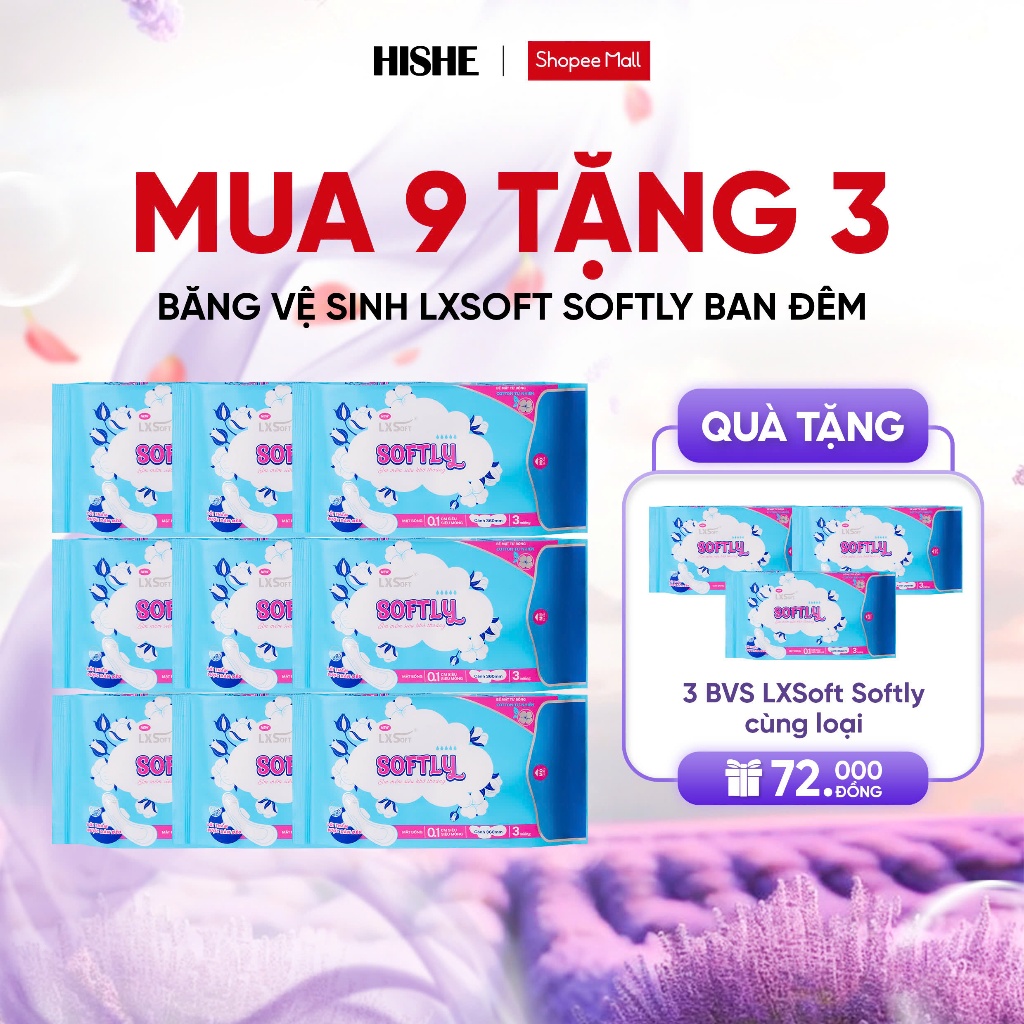 Combo 9 băng vệ sinh Lxsoft Softly KHÔNG BẠC HÀ khó chịu, Siêu mỏng 1mm, Mặt bông lượn sóng êm ái