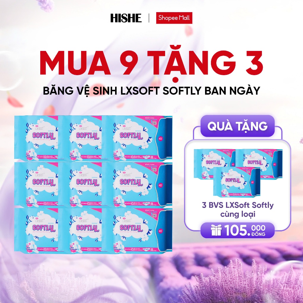 Combo 9 băng vệ sinh Lxsoft Softly KHÔNG BẠC HÀ khó chịu, Siêu mỏng 1mm, Mặt bông lượn sóng êm ái