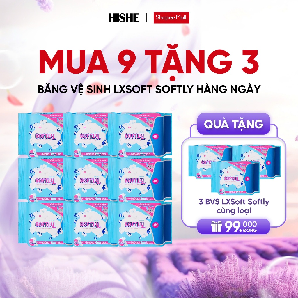 Combo 9 băng vệ sinh Lxsoft Softly KHÔNG BẠC HÀ khó chịu, Siêu mỏng 1mm, Mặt bông lượn sóng êm ái