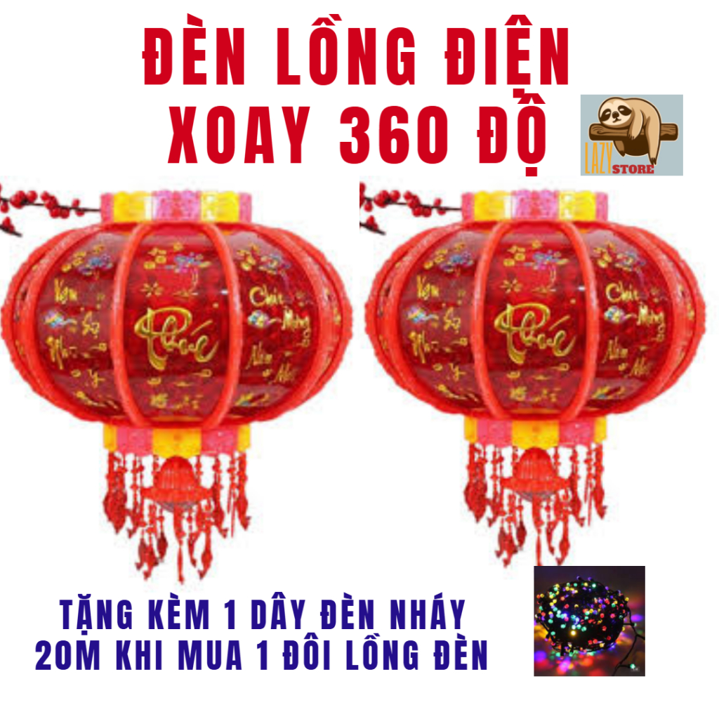 Đèn Lồng Cầu Điện Xoay 360 Chữ Nổi Lấp Lánh Tiếng Việt Mẫu Mới 2026 Trang Trí Tết