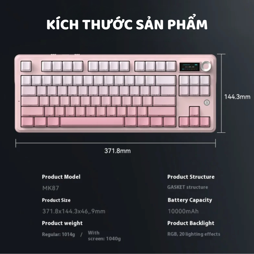 Bàn phím cơ không dây Ajazz MK87 Pro - Mạch xuôi - Màn hình TFT - LED RGB - Gasketmount - Núm xoay - Pin 10000mah | BigBuy360 - bigbuy360.vn