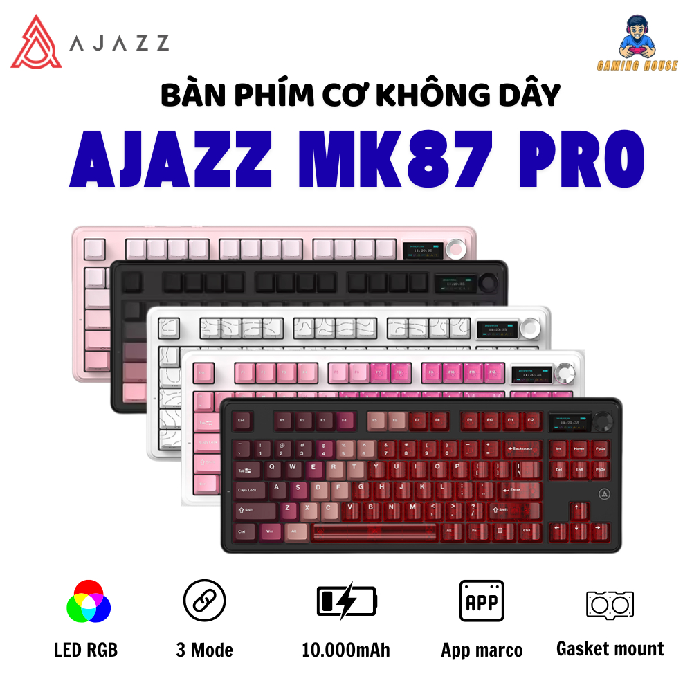 Bàn phím cơ không dây Ajazz MK87 Pro - Mạch xuôi - Màn hình TFT - LED RGB - Gasketmount - Núm xoay - Pin 10000mah | BigBuy360 - bigbuy360.vn