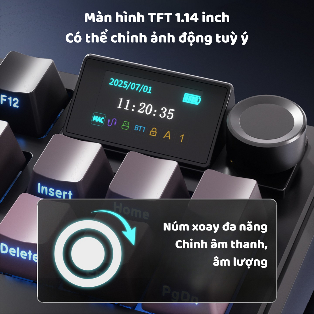 Bàn phím cơ không dây Ajazz MK87 Pro - Mạch xuôi - Màn hình TFT - LED RGB - Gasketmount - Núm xoay - Pin 10000mah | BigBuy360 - bigbuy360.vn
